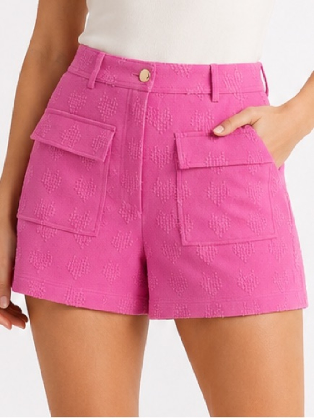 Vita Grace NWT Chante Textured Denim Pink Shorts MEDIUM Cosmo Barbiecore Spring